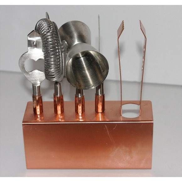 Godinger 6 Piece  Hammered Copper Finish  Bar Set Tools & Stand - Picture 1 of 7